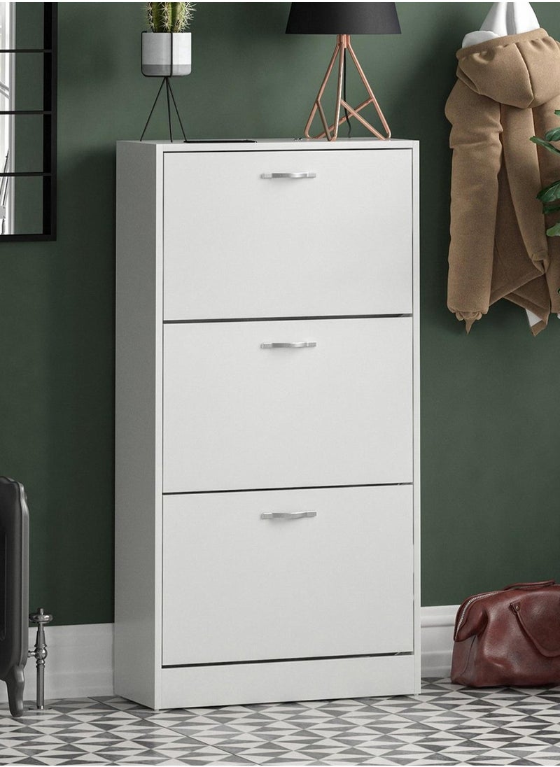 Roman Gifts - 3 Drawer Shoe Cabinet Cupboard Shoe Storage Organiser Pull Down Wooden Furniture Unit - Image 1