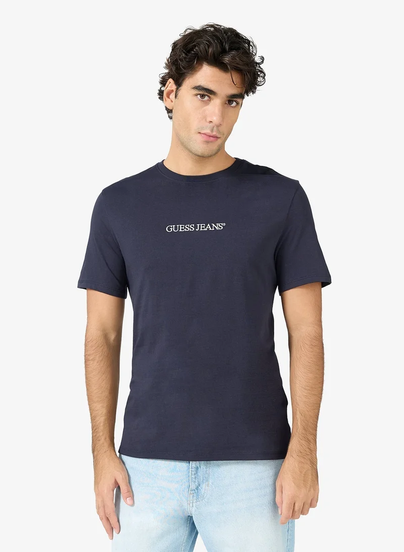 GUESS Short Sleeve Crew Neck Logo Embroidered T-Shirt