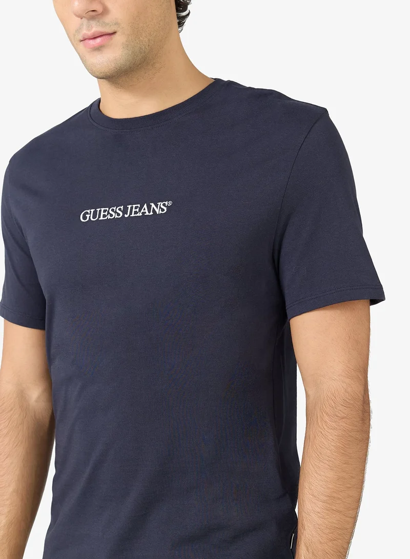GUESS  Short Sleeve Crew Neck Logo Embroidered T-Shirt for Men | Best Price UAE