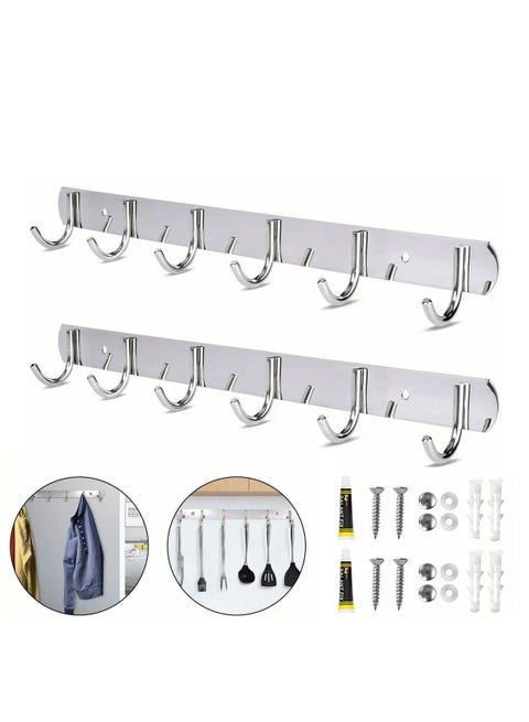 Stainless Steel Hooks Wall Mount Coat Hook Towel Coat Hat Door Hanger Rack silver 2 Pieces