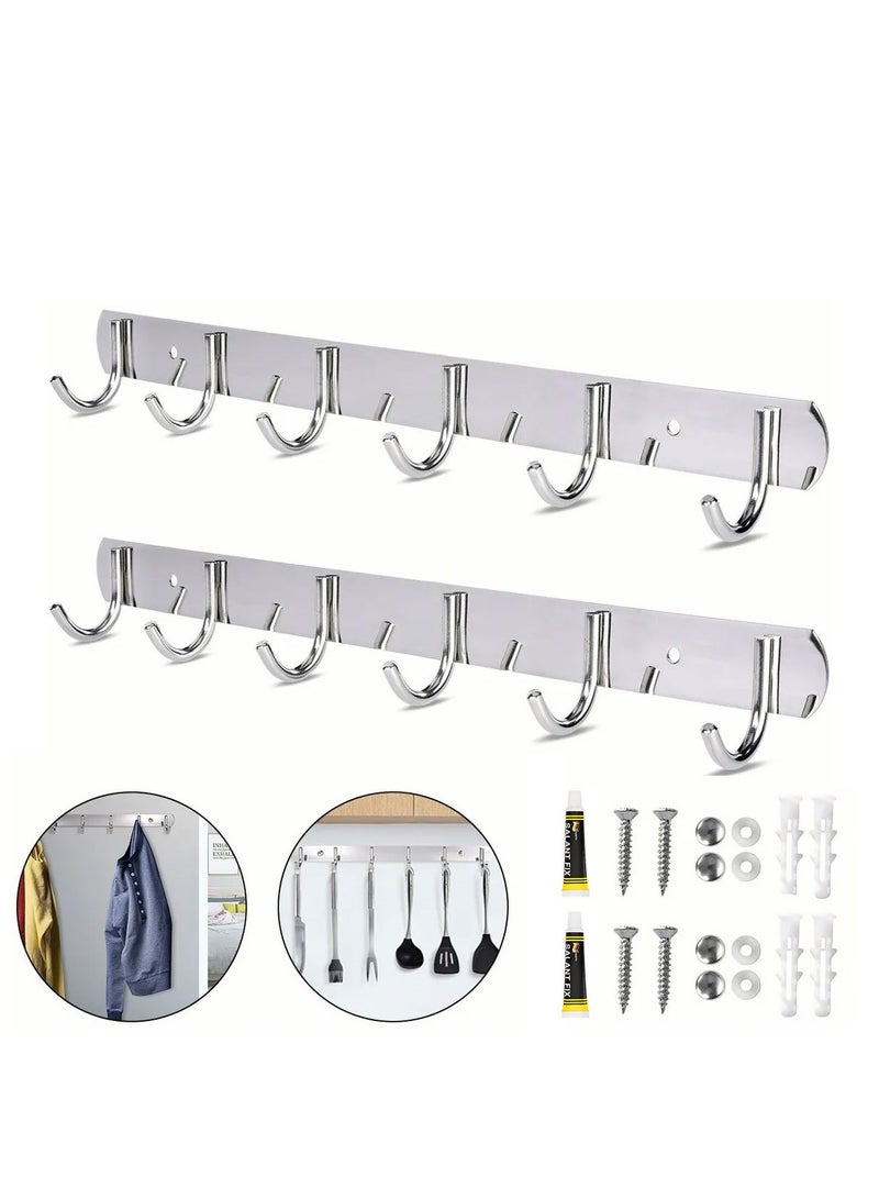 Stainless Steel Hooks Wall Mount Coat Hook Towel Coat Hat Door Hanger Rack silver 2 Pieces  - Image 1