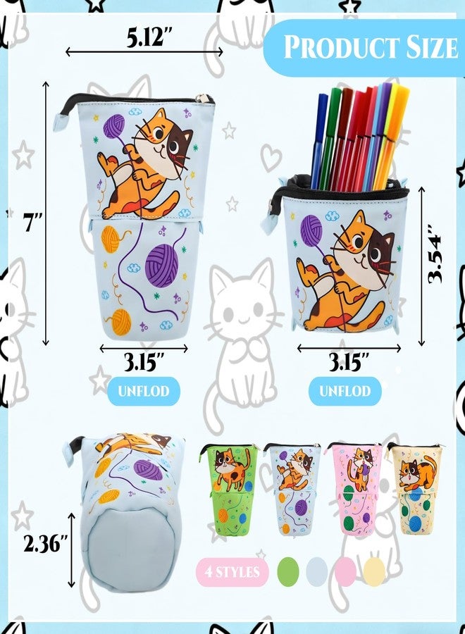 Acshio 4 Pack Standing Pencil Case, Cute Cat Telescopic Pencil Storage Pouch Stationery Case, Portable Stand Up Makeup Bag Pencil Canvas Holder for Office Supplies, Cosmetics, Christmas Gift - Image 2