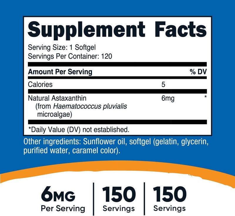 Nutricost Astaxanthin 6mg NonGMO and Gluten Free 120 Softgels 4 Month Supply - Image 2