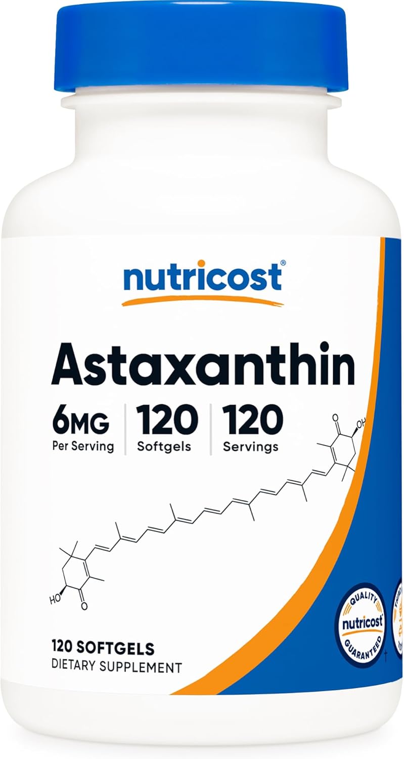 Nutricost Astaxanthin 6mg NonGMO and Gluten Free 120 Softgels 4 Month Supply - Image 1