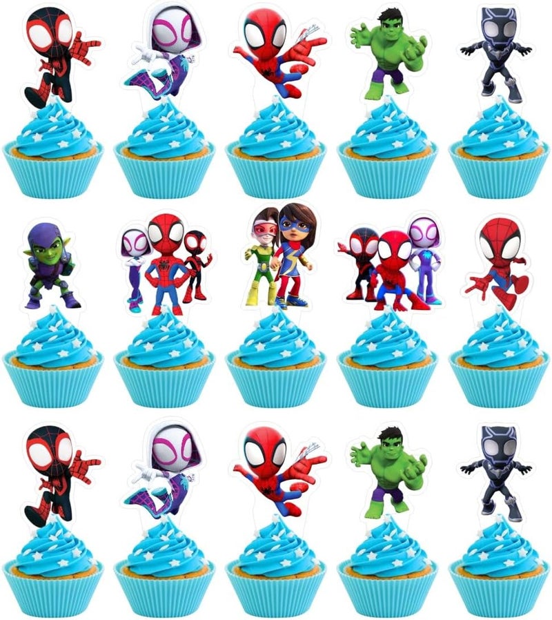ARHAVI 30-Piece Spider and Friends Cake Decorations with Cupcake Toppers - Birthday Party Supplies for  Kids - Image 1