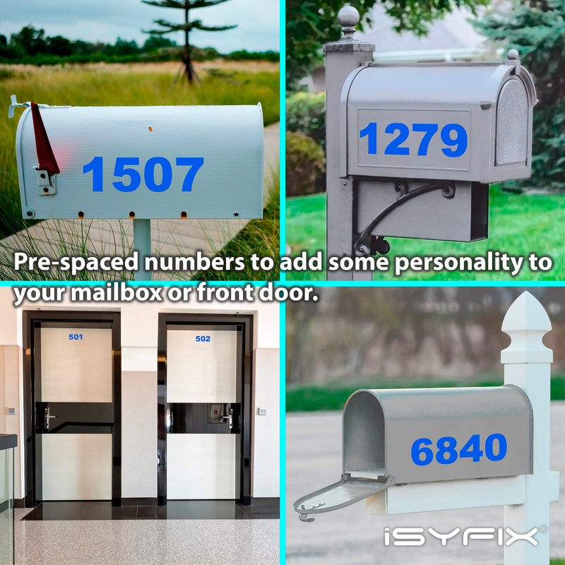 iSYFIX Blue Vinyl Numbers Stickers â€“ 4 Inch Self Adhesive (2 Sets)- Premium Decal Die Cut and Pre-Spaced for Mailbox, Signs, Window, Door, Cars, Trucks, Homes, Address Numbers, Indoor or Outdoor - Image 2