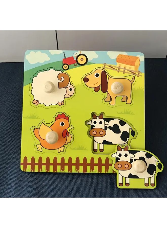 Farm Wooden 3D Puzzle Toy For Toddlers Geometric Shapes Matching Board Hand Eye Coordination Skills - Image 1
