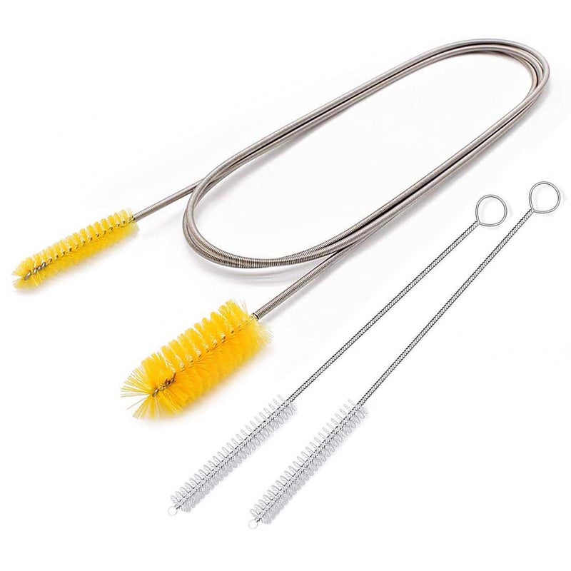 Flexible Drain BrushNylon Cleaner Double Ended Elastic Hose Pipe 67inch and 2 PCS 82inch Straw Cleaning Brush Yellow