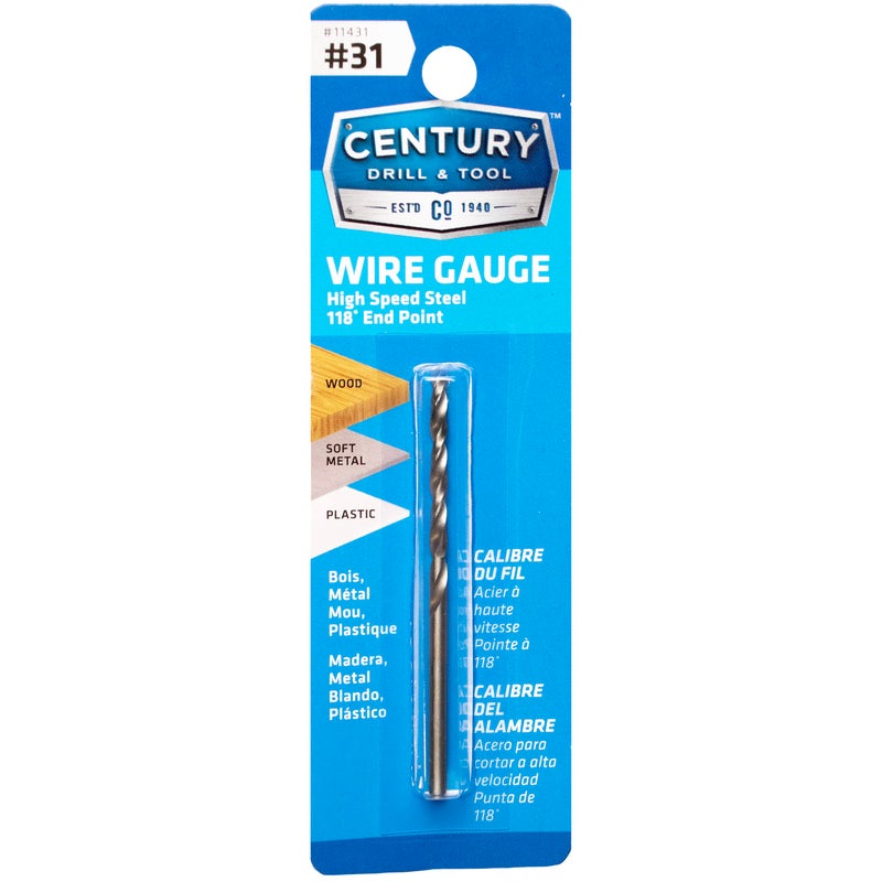 Century Drill & Tool 11431 Wire Gauge Drill Bit, No. 31, Premium High-Speed Steel, Precision Ground Tips, Use in Metal, Wood, and Plastic, Drill Exact Size Holes, Ideal for Tapping - Image 3