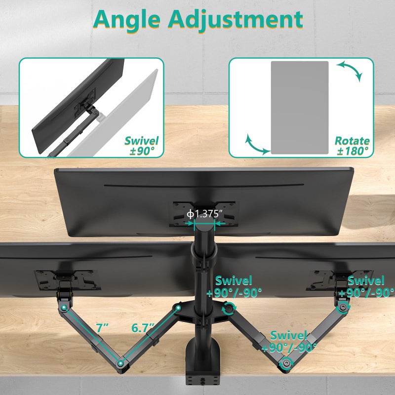 WALI Triple Monitor Mount for 13-27 inch Computer Screens, 3 Monitor Desk Mount, Holds up to 22 lbs, Adjustable Triple Monitors Stand with Swivel Tilt Rotation, 75x75/100x100mm (M003), Black - Image 5