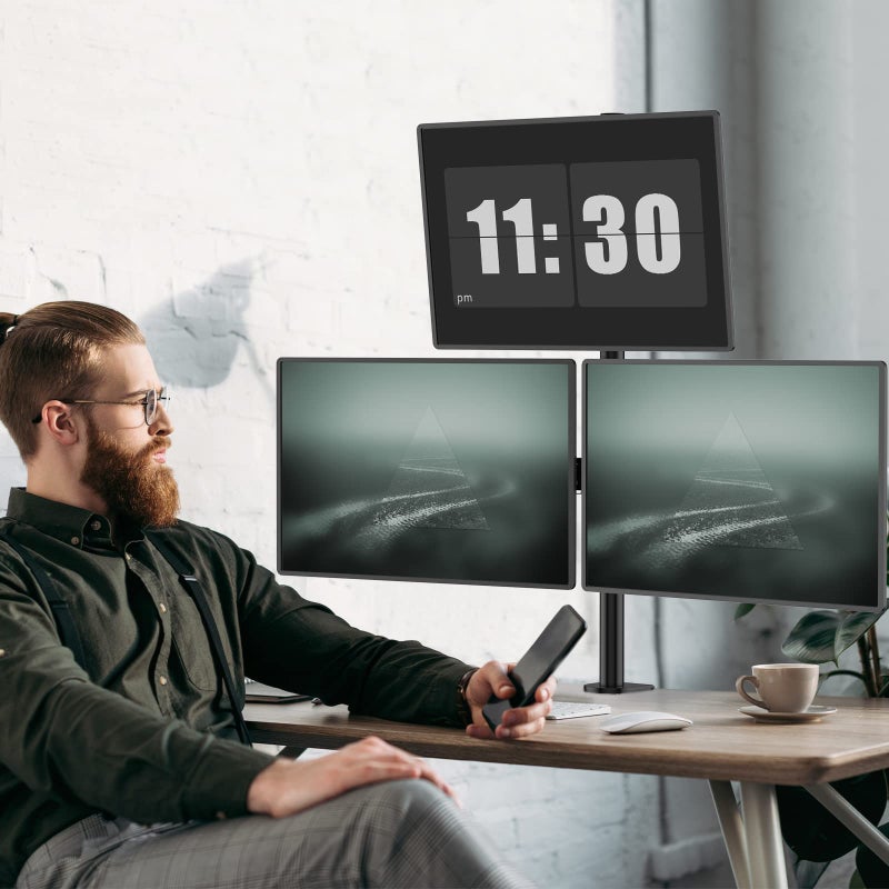 WALI Triple Monitor Mount for 13-27 inch Computer Screens, 3 Monitor Desk Mount, Holds up to 22 lbs, Adjustable Triple Monitors Stand with Swivel Tilt Rotation, 75x75/100x100mm (M003), Black - Image 2