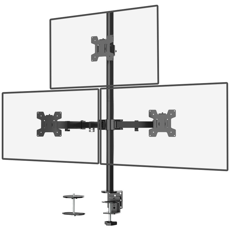 WALI Triple Monitor Mount for 13-27 inch Computer Screens, 3 Monitor Desk Mount, Holds up to 22 lbs, Adjustable Triple Monitors Stand with Swivel Tilt Rotation, 75x75/100x100mm (M003), Black - Image 1