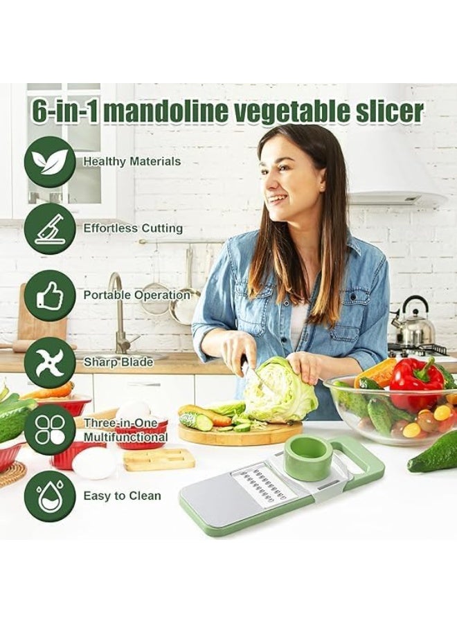 مجموعة مبشرة ومقطعة خضراوات متعددة الاستخدامات 5 في 1 بشفرات قابلة للتبديل من الفولاذ المقاوم للصدأ مع حامل أمان وحاوية تخزين - قطاعة طعام يدوية للخضراوات والفواكه والجبن وغيرها - Image 4