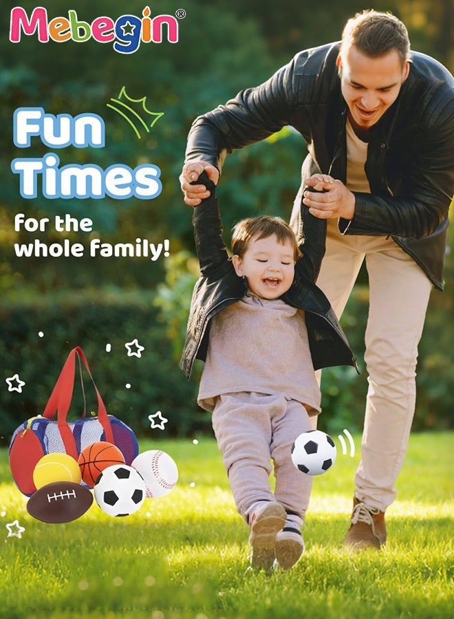 MEBEGIN 5PCS Foam Balls Set with Mesh Bag, Complete Ball Toys Set with Soccer, Basketball, Football, Baseball, and Tennis, Soft Indoor and Outdoor Toys, Ideal Gift for Kids - Image 2