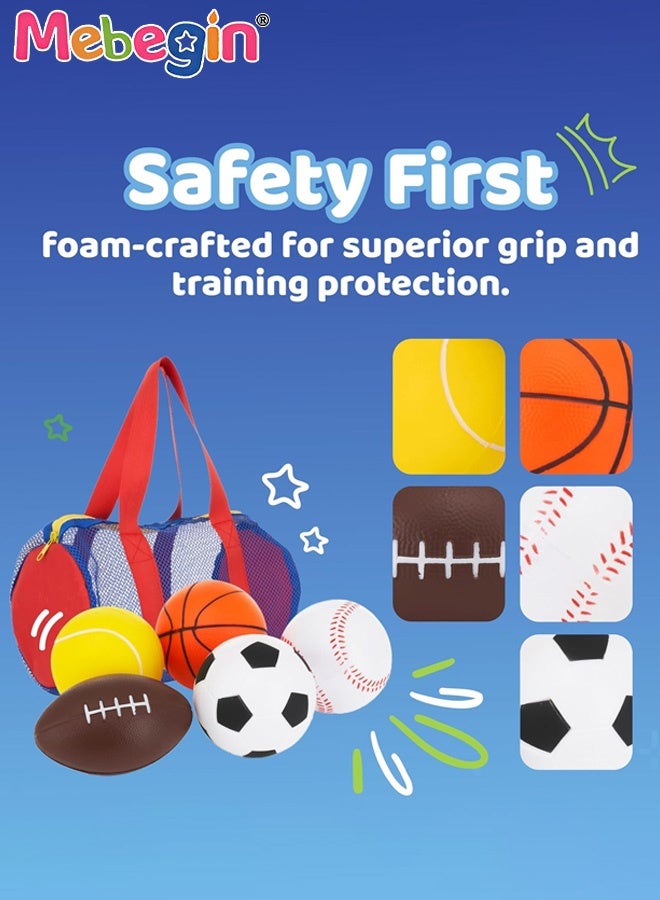 MEBEGIN 5PCS Foam Balls Set with Mesh Bag, Complete Ball Toys Set with Soccer, Basketball, Football, Baseball, and Tennis, Soft Indoor and Outdoor Toys, Ideal Gift for Kids - Image 4