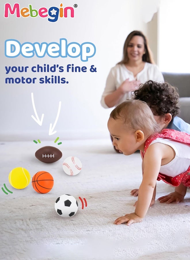 MEBEGIN 5PCS Foam Balls Set with Mesh Bag, Complete Ball Toys Set with Soccer, Basketball, Football, Baseball, and Tennis, Soft Indoor and Outdoor Toys, Ideal Gift for Kids - Image 3