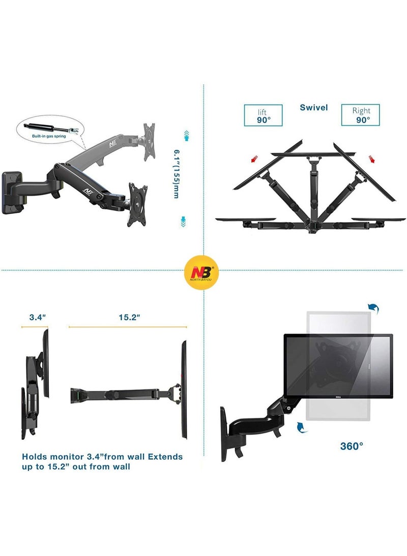 NB NORTH BAYOU F150 Wall-Mounted 17"-35" Monitor Stand - Black - Image 4