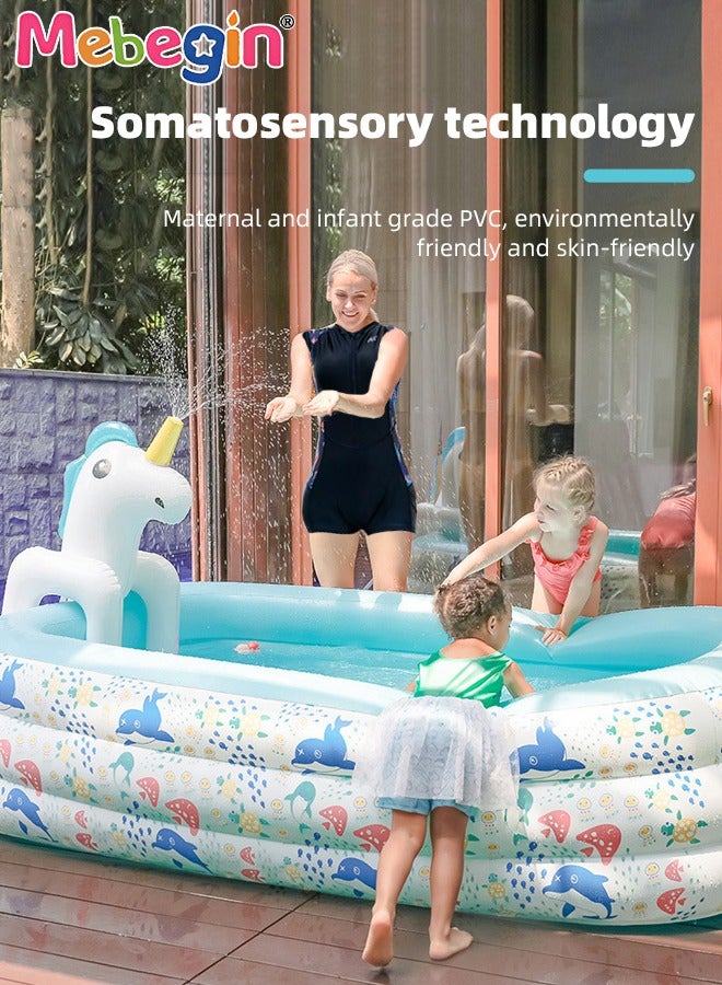 MEBEGIN Horse Sprinkler Paddling Pool, Ideal Interactive Splash Pool, Cartoon Sprinkler Wading Pool, Sturdy Inflatable Swimming Pool, Full-Sized Family Blow up Pool, Outdoor Garden Pool, Great for Garden, Courtyard, Grassland, Beach and Swimming Pool, 240*165*60cm - Image 4