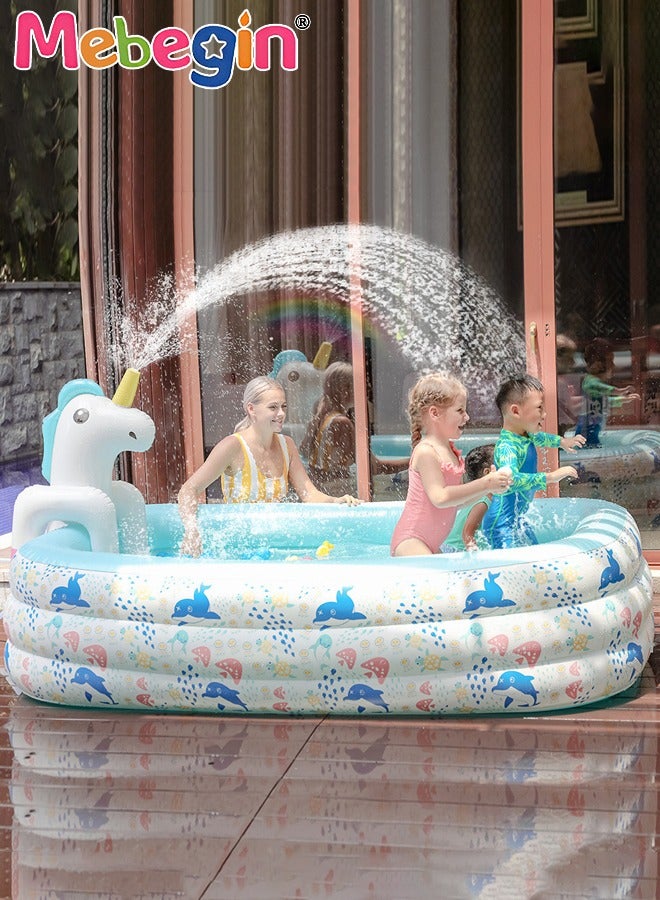 MEBEGIN Horse Sprinkler Paddling Pool, Ideal Interactive Splash Pool, Cartoon Sprinkler Wading Pool, Sturdy Inflatable Swimming Pool, Full-Sized Family Blow up Pool, Outdoor Garden Pool, Great for Garden, Courtyard, Grassland, Beach and Swimming Pool, 240*165*60cm - Image 1