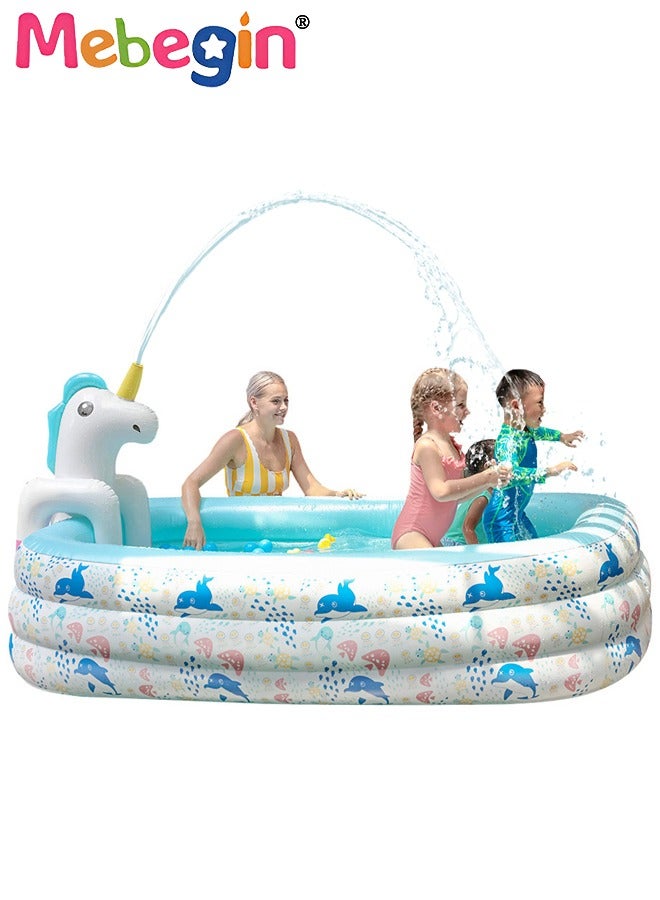 MEBEGIN Horse Sprinkler Paddling Pool, Ideal Interactive Splash Pool, Cartoon Sprinkler Wading Pool, Sturdy Inflatable Swimming Pool, Full-Sized Family Blow up Pool, Outdoor Garden Pool, Great for Garden, Courtyard, Grassland, Beach and Swimming Pool, 240*165*60cm - Image 2