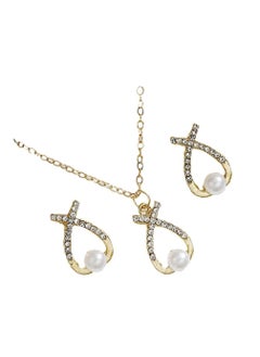 Huitich Elegant Gold Colour Alloy Necklace and Earrings Set with Crystals and Pearls  - Image 1