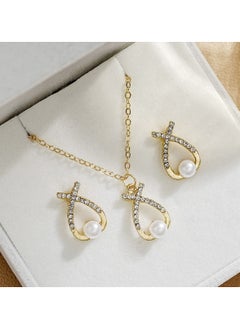 Huitich Elegant Gold Colour Alloy Necklace and Earrings Set with Crystals and Pearls  - Image 3