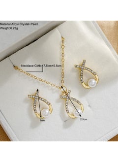 Huitich Elegant Gold Colour Alloy Necklace and Earrings Set with Crystals and Pearls  - Image 5