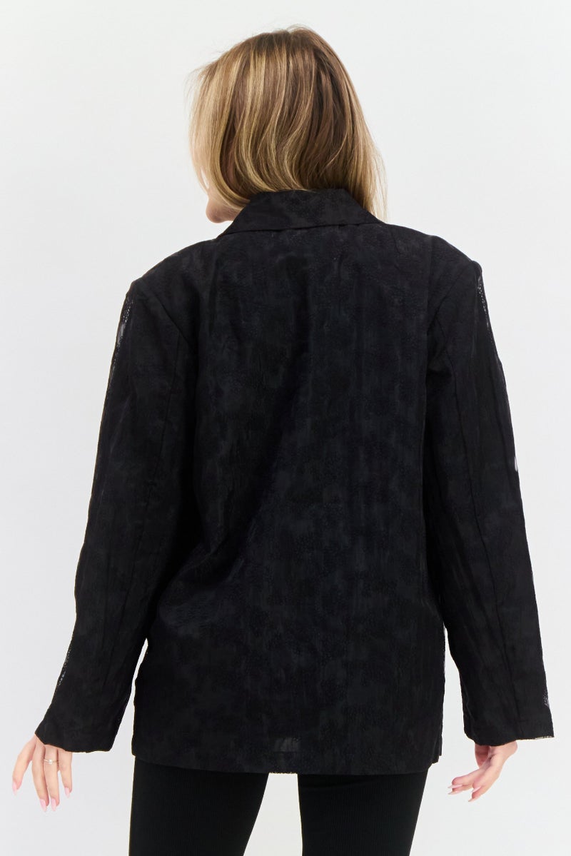 SELECTED FEMME Women Embroidered Long Sleeves Blazer, Black - Image 3