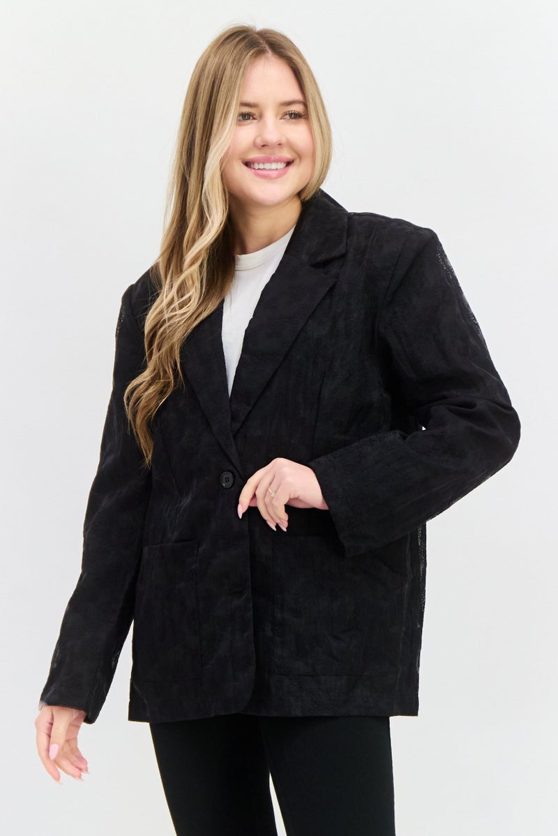 SELECTED FEMME Women Embroidered Long Sleeves Blazer, Black - Image 1