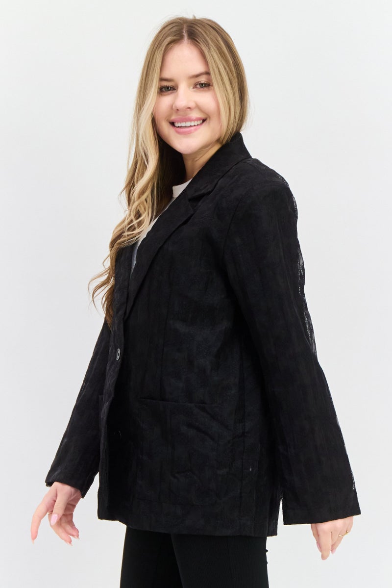 SELECTED FEMME Women Embroidered Long Sleeves Blazer, Black - Image 2