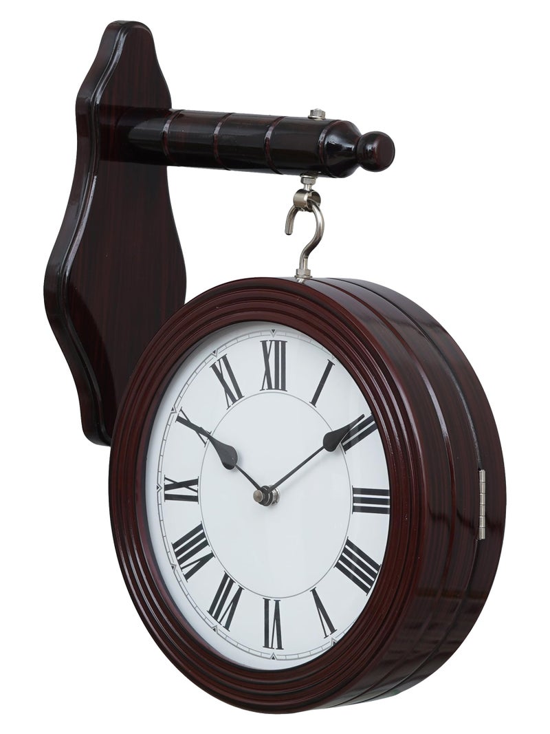 CHRONIKLE Beautiful Wooden Round Double Sided English Roman Numbers Station Hanging Wall Clock for Living Room Home Decor Office Gifts (Size: 28 x 11 x 40 CM | Weight: 1700 Gram | Color: Rosewood) - Image 5