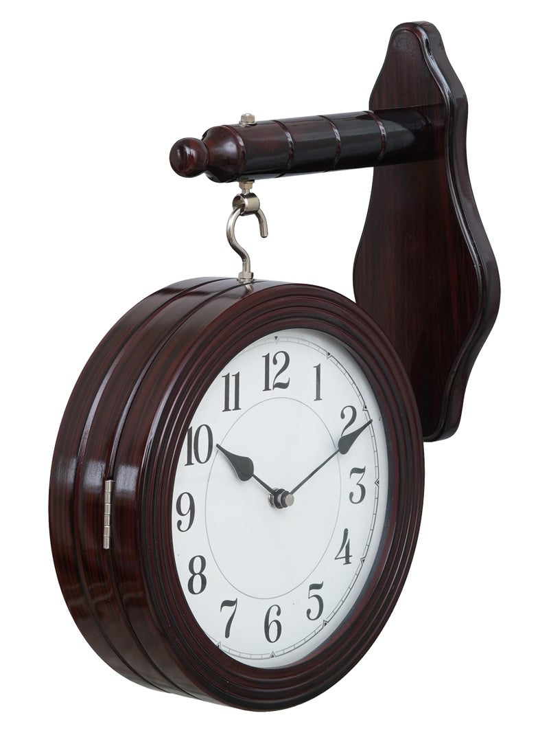 CHRONIKLE Beautiful Wooden Round Double Sided English Roman Numbers Station Hanging Wall Clock for Living Room Home Decor Office Gifts (Size: 28 x 11 x 40 CM | Weight: 1700 Gram | Color: Rosewood) - Image 4