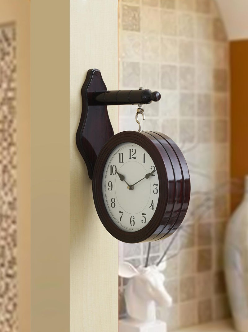 CHRONIKLE Beautiful Wooden Round Double Sided English Roman Numbers Station Hanging Wall Clock for Living Room Home Decor Office Gifts (Size: 28 x 11 x 40 CM | Weight: 1700 Gram | Color: Rosewood) - Image 3