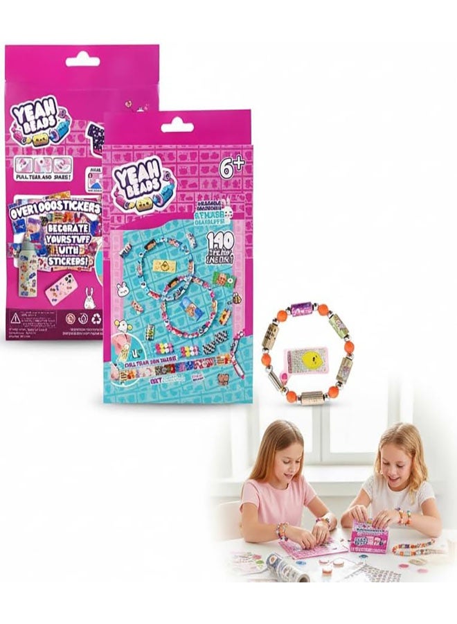 ملصقات لفافة، حزمة ملصقات قلادة، ملصقات قابلة للارتداء مع قلادة وسوار، مجموعة أدوات حرفية قابلة لإعادة الاستخدام للفتيات من سن 6 سنوات فما فوق، ملصقات إبداعية قابلة للمشاركة للتجميع ومشاركة المرح - Image 1
