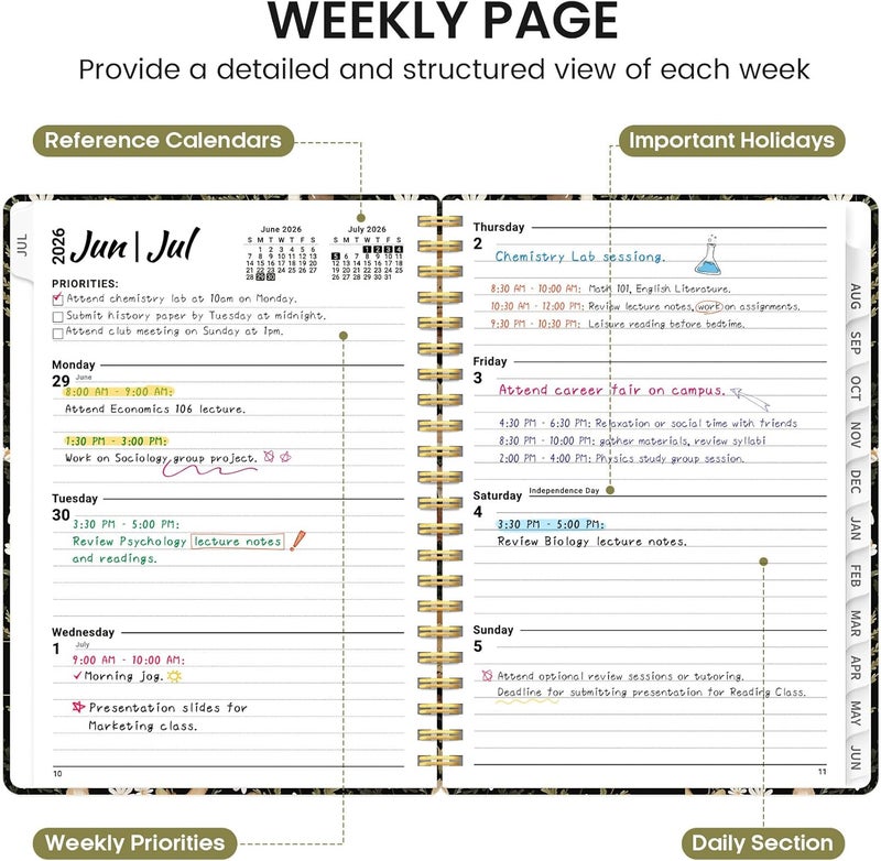 Taja Planner 2026-2027, Academic Monthly and Weekly Calendar Planner for Women, July 2026 - June 2027, Hardcover Pretty Agenda Planner Book with Tabs, Spiral Daily Organizer for School Office Home Supplies - Image 3
