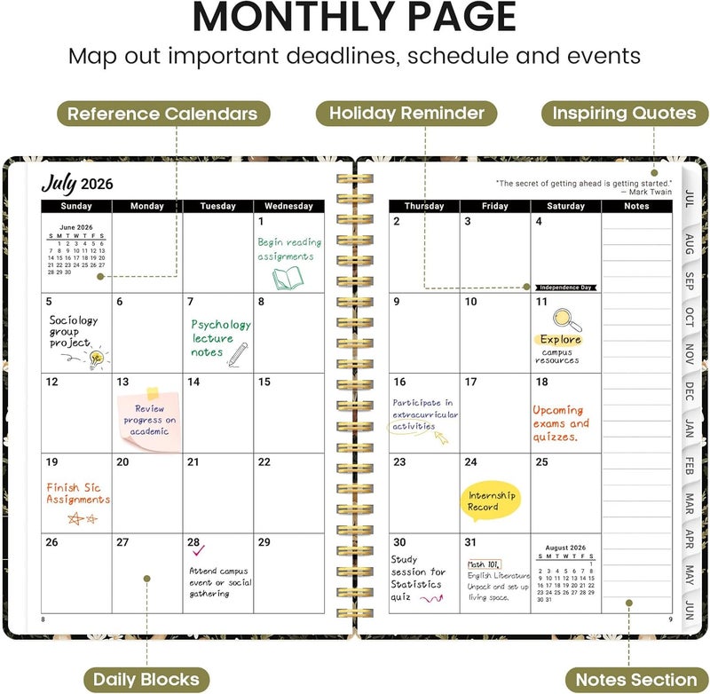 Taja Planner 2026-2027, Academic Monthly and Weekly Calendar Planner for Women, July 2026 - June 2027, Hardcover Pretty Agenda Planner Book with Tabs, Spiral Daily Organizer for School Office Home Supplies - Image 2