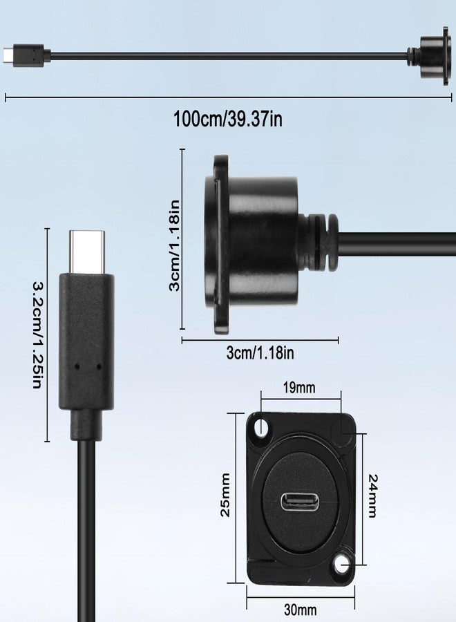 XMSJSIY كابل تمديد USB C 3.0 من نوع D مع تركيب على اللوحة، موصل ذكر Type-C إلى أنثى C، سلك لتوصيل البيانات والشحن - 1م/3.2قدم - Image 2