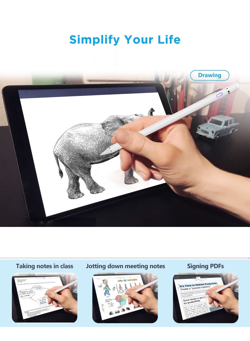 قلم ستايلس لجهاز iPad، قلم رصاص لجهاز iPad Pro مقاس 12.9/11/10.5/9.7 بوصة Air 4/3/2/1 iPad 9/8/7/6/5/4/3/2 Mini 6/5/4/3/2/1 Generation بديل للرسم والكتابة الرقمية، أبيض، BUTENY-Stylus-White - Image 2