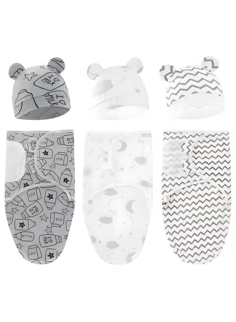 6 PCS Baby Swaddle Blanket Wrap Cap Set Newborn Infant Sleep Sack With Caps 100% Breathable Cotton 0-6 Month - Image 1