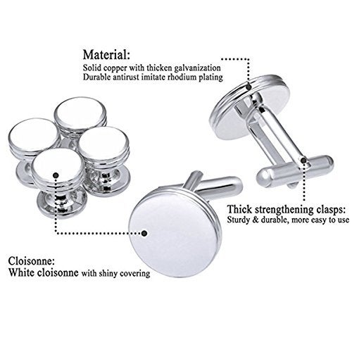 IPINK-Mens Cufflinks and Studs Set Tuxedo Formal Kit Shirts Business Wedding (White) - Image 2