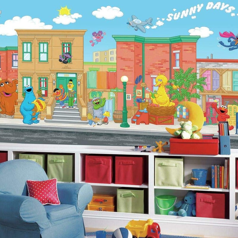 RoomMates JL1213M Sesame Street Spray and Stick Removable Wall Mural 105 ft x 6 ft