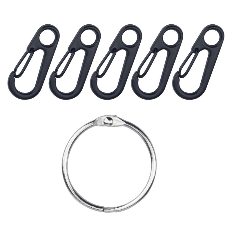 SWATOM Small Mini Carabiner Clip Tiny Spring Snap Hook Keychains Micro Carabiners for Paracord EDC Alloy Key Rings Outdoor Hiking Fishing Camping Backpack Accessories (Mini Black 5P+Keyring) - Image 1