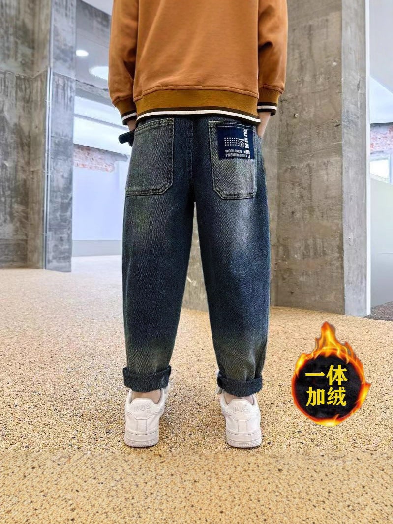 Winter Fleece-Lined Thickened Boys' Jeans For Older Children, Direct Supply, Thickened And Warm, Available For Dropshipping - Image 4