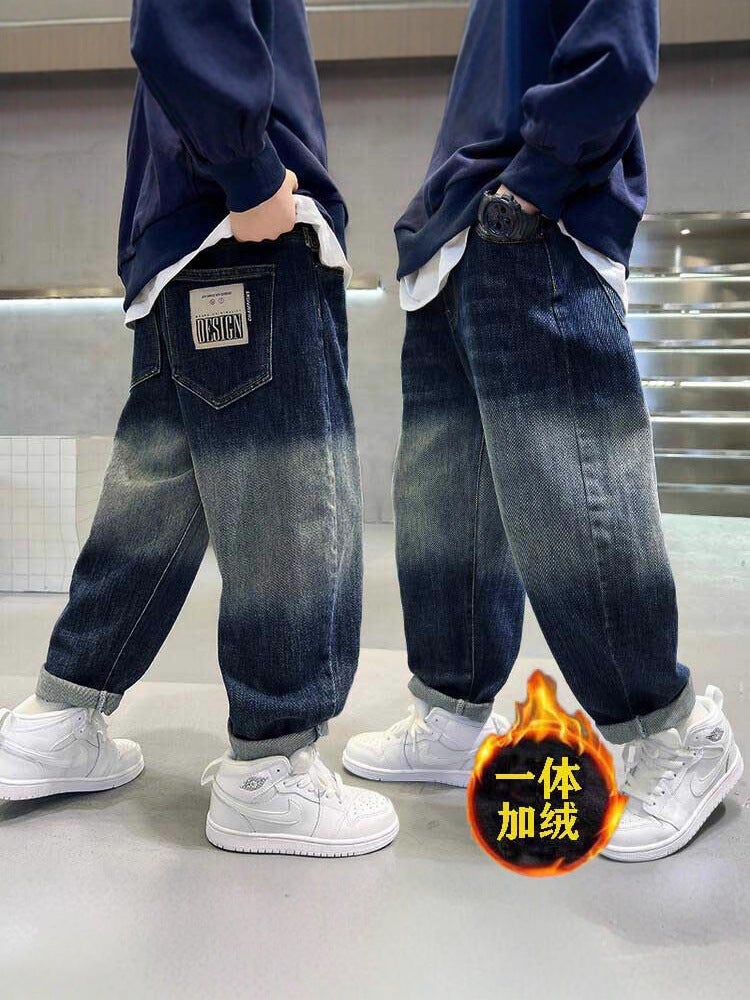 Winter Fleece-Lined Thickened Boys' Jeans For Older Children, Direct Supply, Thickened And Warm, Available For Dropshipping - Image 2