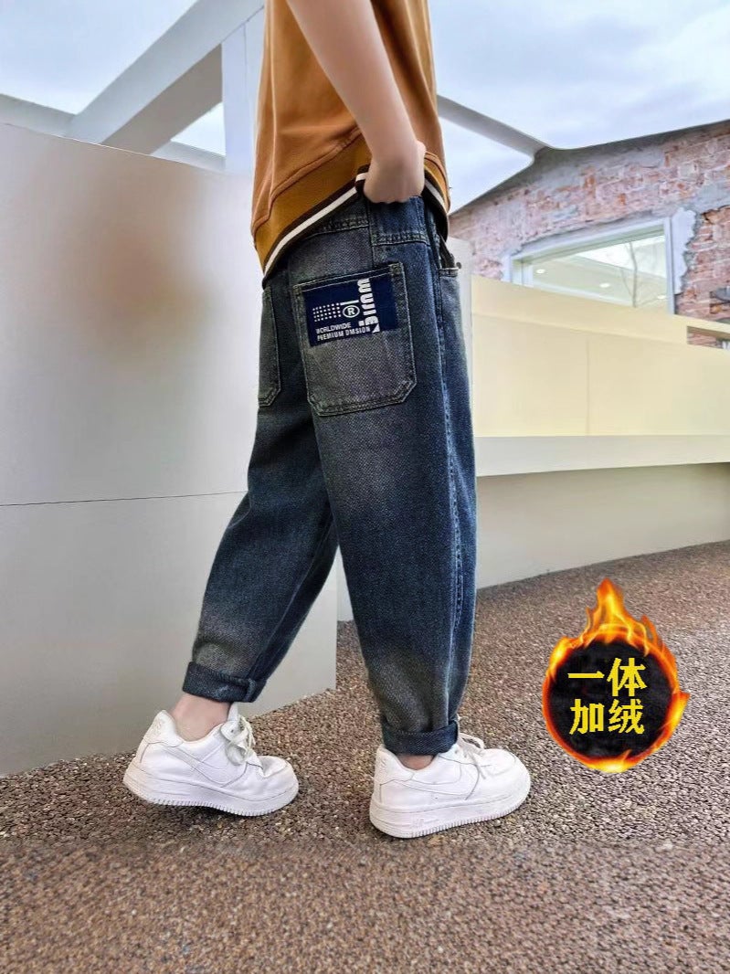Winter Fleece-Lined Thickened Boys' Jeans For Older Children, Direct Supply, Thickened And Warm, Available For Dropshipping - Image 5