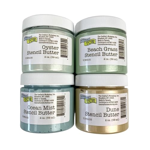 The Crafter's Workshop Stencil Butter - Coastal Acrylic Paint Set - Boutique Metallic Texture Paste for Art, Canvas, Journals, & Cards - 4 x 2oz Jars - Image 1