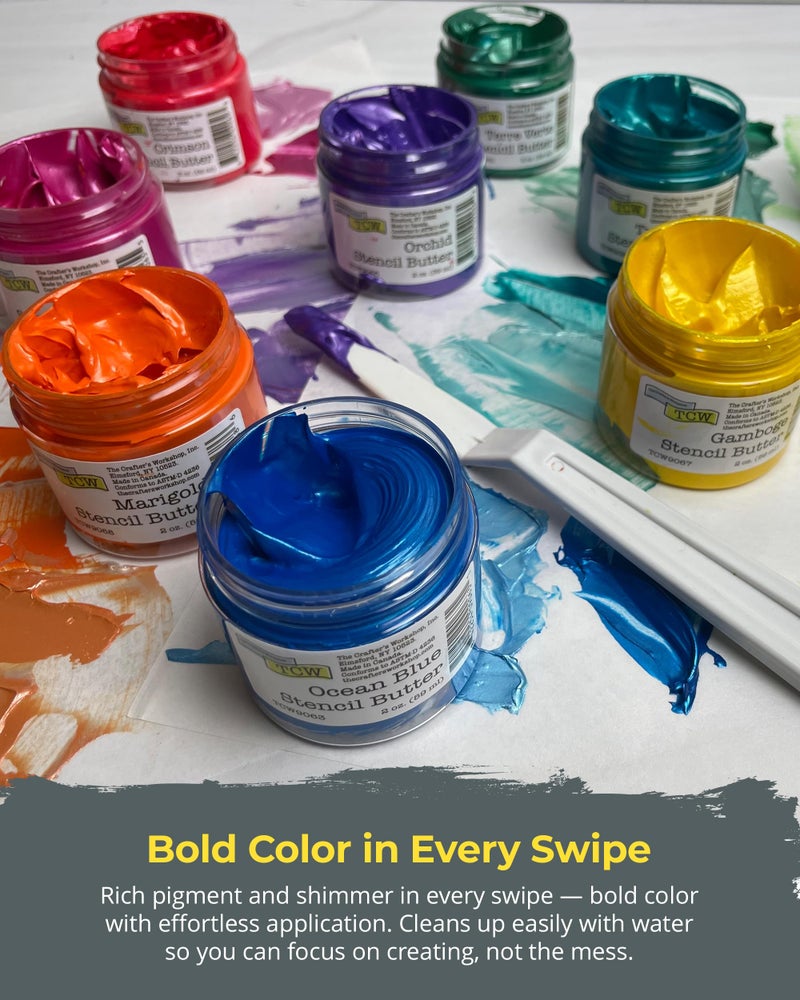 The Crafter's Workshop Stencil Butter - Coastal Acrylic Paint Set - Boutique Metallic Texture Paste for Art, Canvas, Journals, & Cards - 4 x 2oz Jars - Image 5