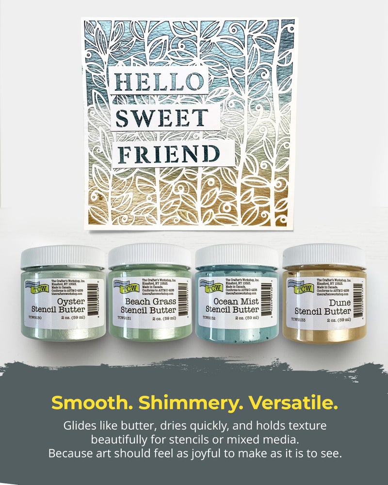 The Crafter's Workshop Stencil Butter - Coastal Acrylic Paint Set - Boutique Metallic Texture Paste for Art, Canvas, Journals, & Cards - 4 x 2oz Jars - Image 3