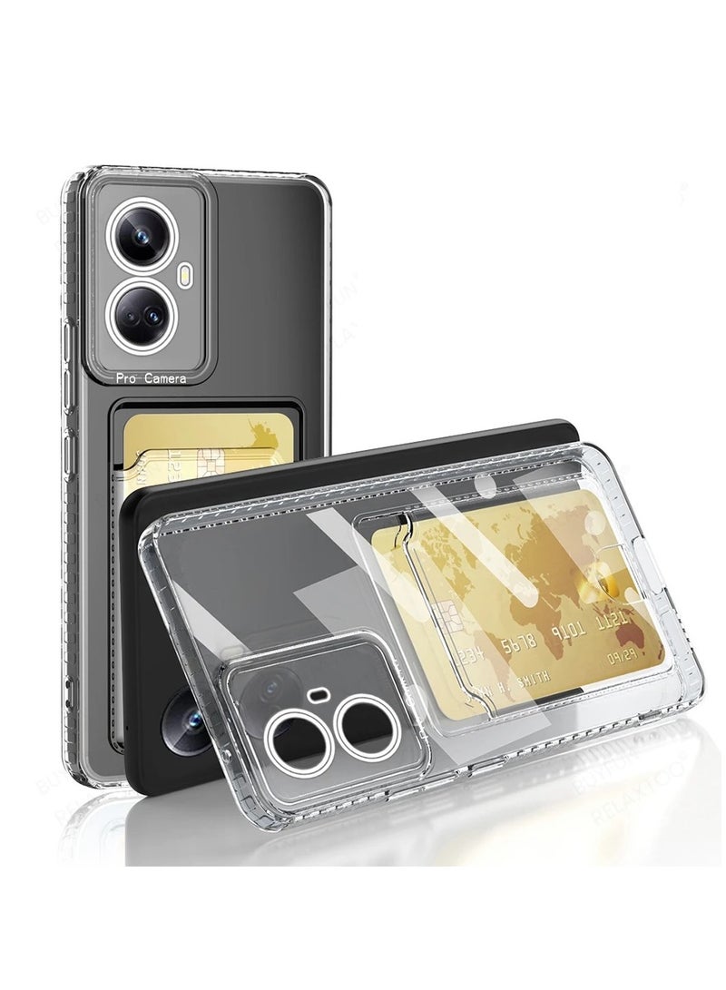 Clear Wallet Phone Case for Realme 10 Pro+/Realme 10 Pro Plus Upgrade Card Slot Case Slim Fit Protective Soft TPU Shockproof Cover with Cute Card Holder - Transparent  - Image 1