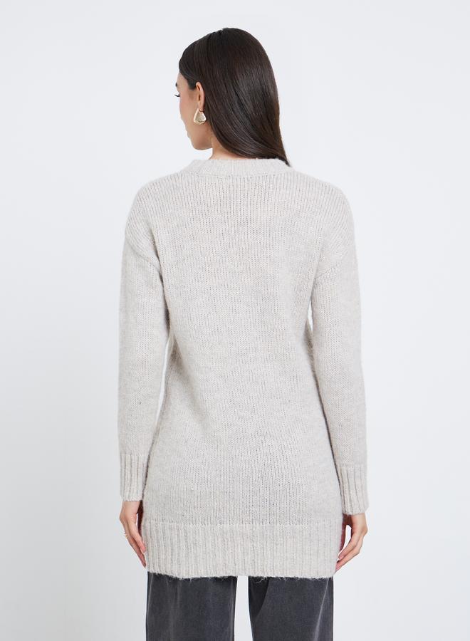 Styli Grey Regular Fit Longline Knit Sweater - Image 5